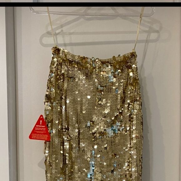 STARLET Sequin Hearts Liquid Gold Sequin High waist Midi Pencil skirt ASOS 4 NWT - Picture 5 of 8